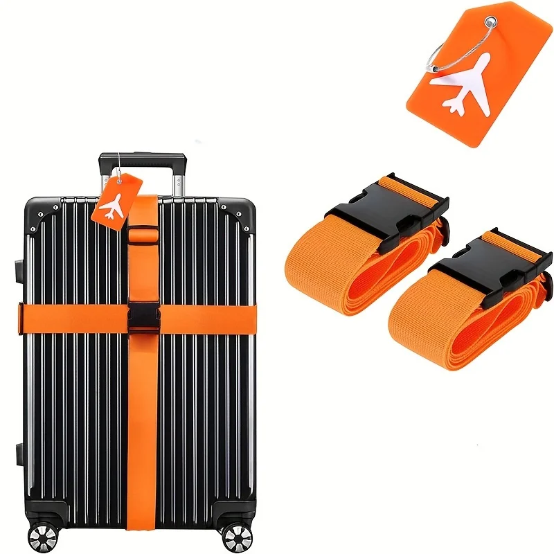 3Pcs Set Suitcase Straps Luggage Tag Set Adjustable Suitcase Belt Silicone Luggage Tags With Name Card Suitcase Bundling Straps