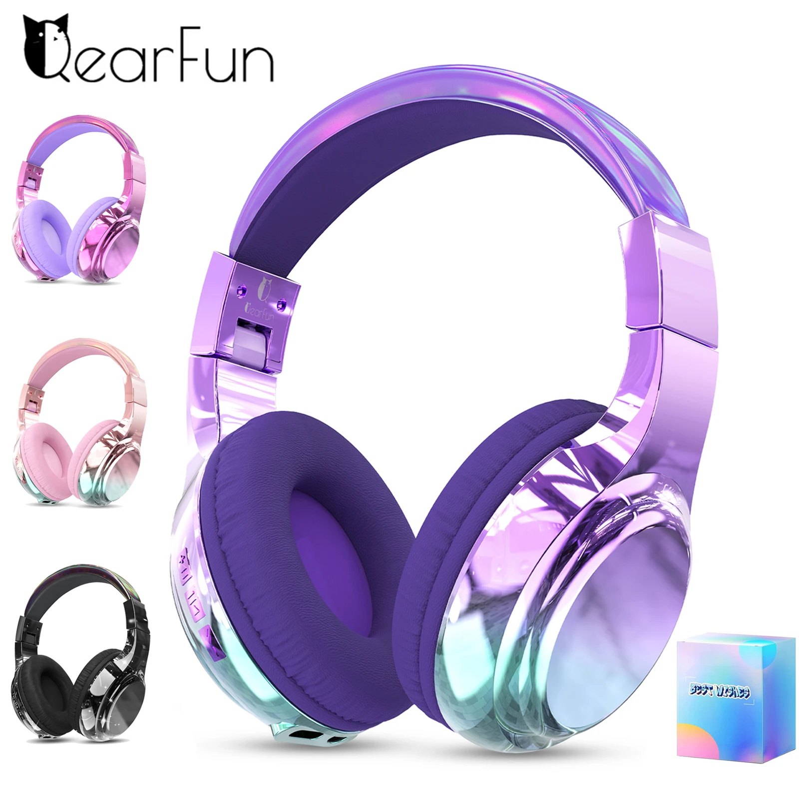 Gradient Kids Bluetooth Headphones Over Ear Girls Wireless Headphones With Mic Foldable Lightweight Headset Forfor School Travel