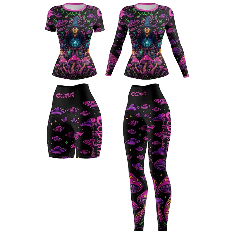 Cody Lundin Print MMA Compression Tights Sportswear Jiu Jitsu BJJ Rash Guard T-shirt+Pant Sets Boxing Muay Thai Workout Shorts