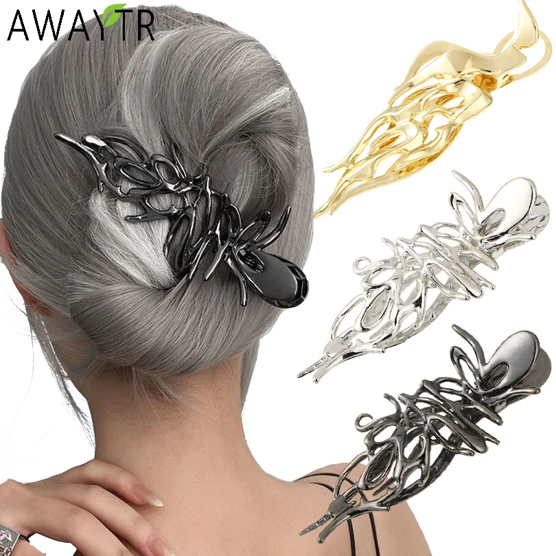 

2022 Fashion Metal Liquid Hollow Hair Clip For Women Back Head Grab Clip Geometric Headband Trendy Hair Accessories Wholesale