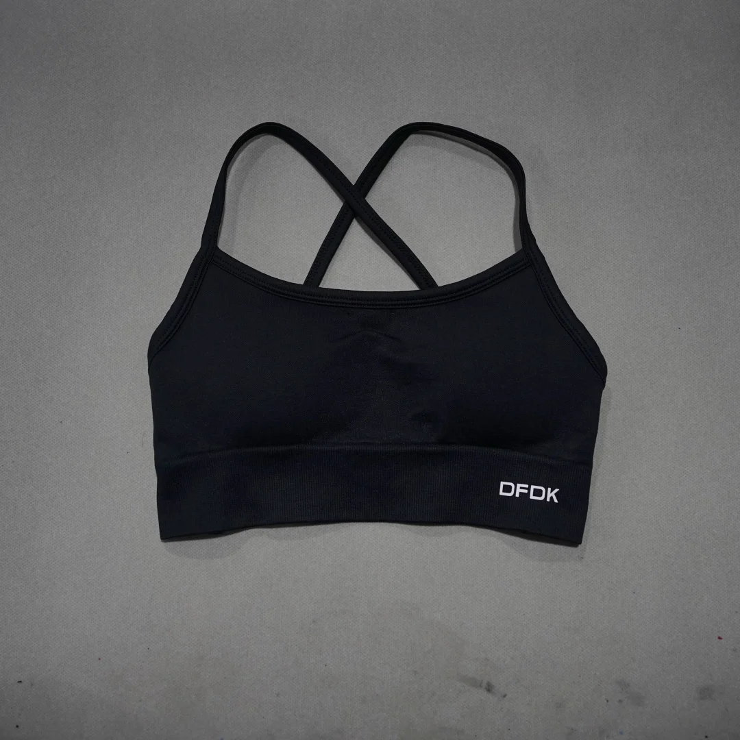 DFDK Ribbed Seamless Cross Back Yoga Bra Women Wirefree Push Up Removable Pads Shockproof Stretch Fitness Workout Top view 4