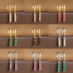 1 Pair Stainless Steel Colorful Zircon Square Dangle Earrings For Women Tiny Huggie Punk Unisex Rock Earring Minimalist Jewelry