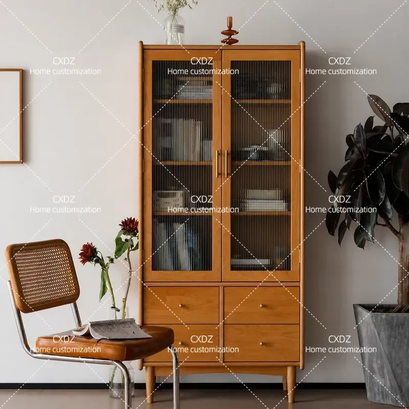 Nordic Solid Wood Bookcase Large Capacity Storage Cabinet Floor to Ceiling Bookshelf for Living Room Study Home Office