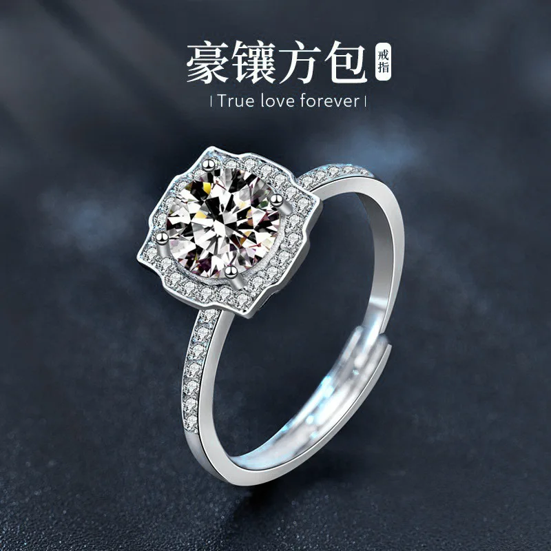 

Серебряное кольцо S925 с имитацией бриллианта из муассанита 1 карат, открытое кольцо с четырьмя крапанами, оптовая продажа ювелирных изделий