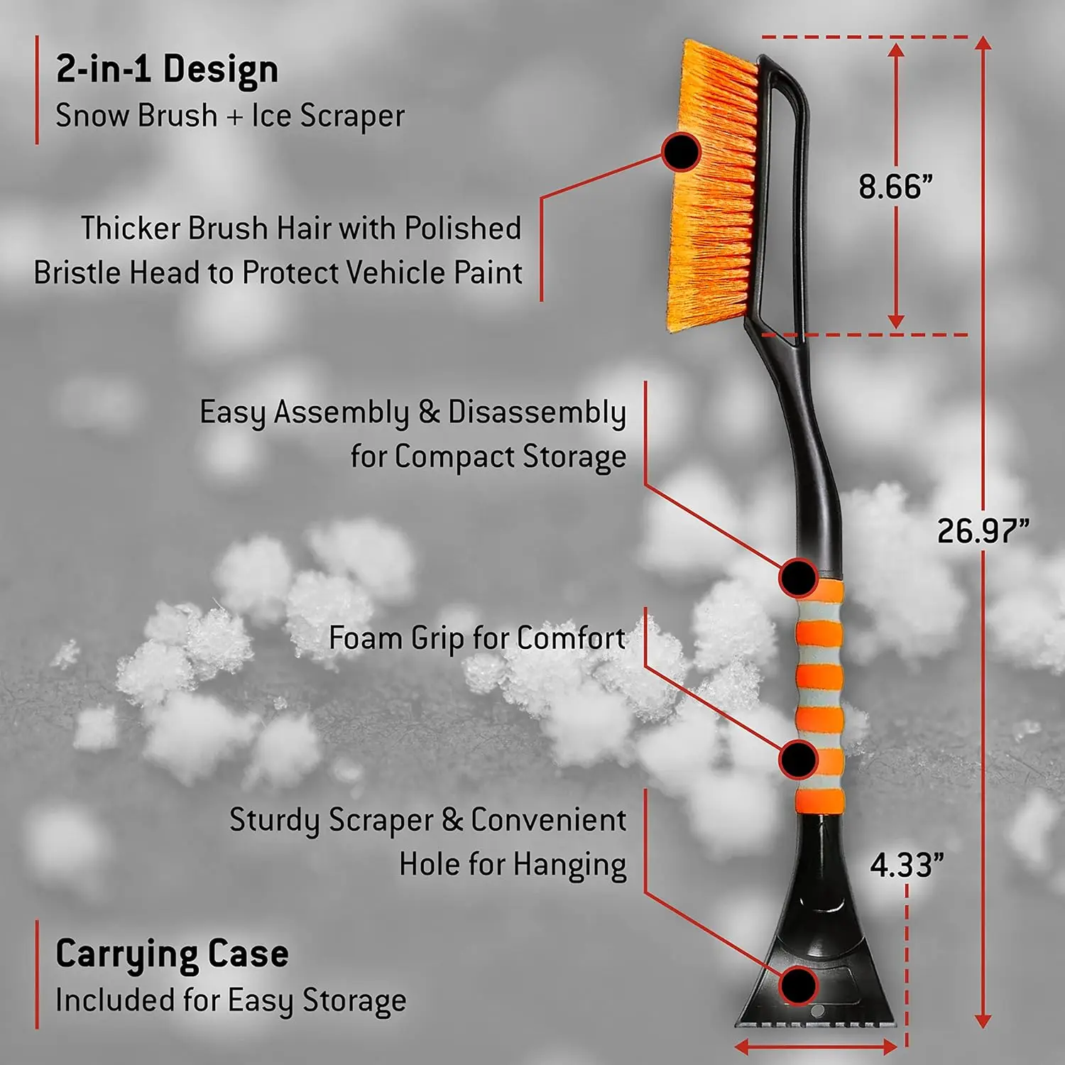 22" Premium Winter Wiper Blades Set with Ice Scraper - Extreme Weather All-Season Replacement for Clear Visibility