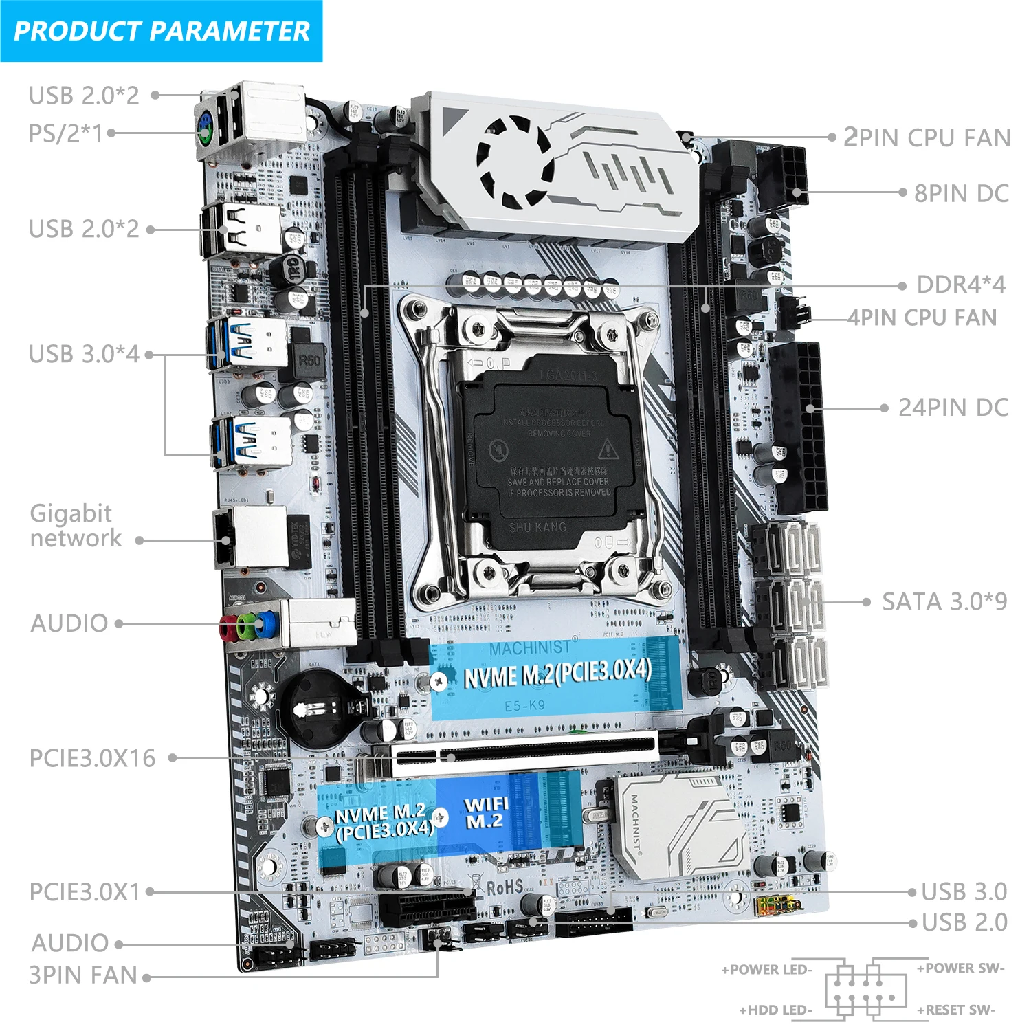 Imagem -02 - Motherboard Grupo Lga20113 Kit Processador Cpu Xeon e5 2698 v3 4x16 = 64gb Memória Ram Ddr4 Ecc Ssd Nvme M-atx Machinist-k9 v2 X99