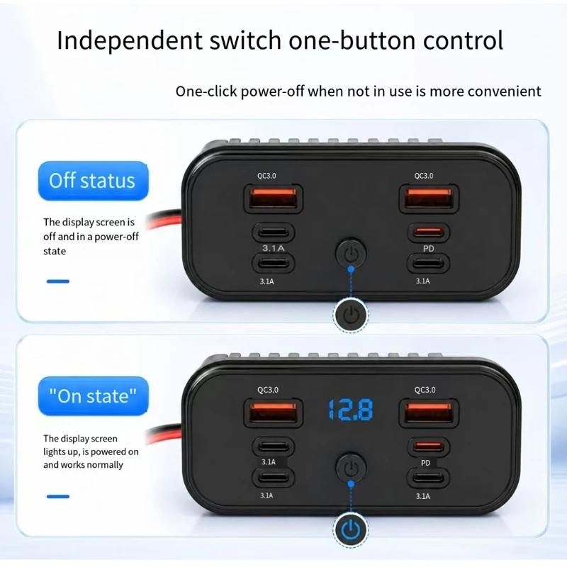 Car Charger Fast Charging Socket Panel QC3.0+PD3.0 Power Adapter Wall Mount Charger with Switch For RV Bus Car Accessories