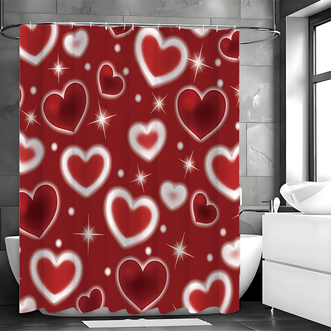 

Темно-красная градиентная занавеска для душа в форме сердца, моющаяся грязеотталкивающая насадка для душа, водонепроницаемая полиэстеровая занавеска для ванны