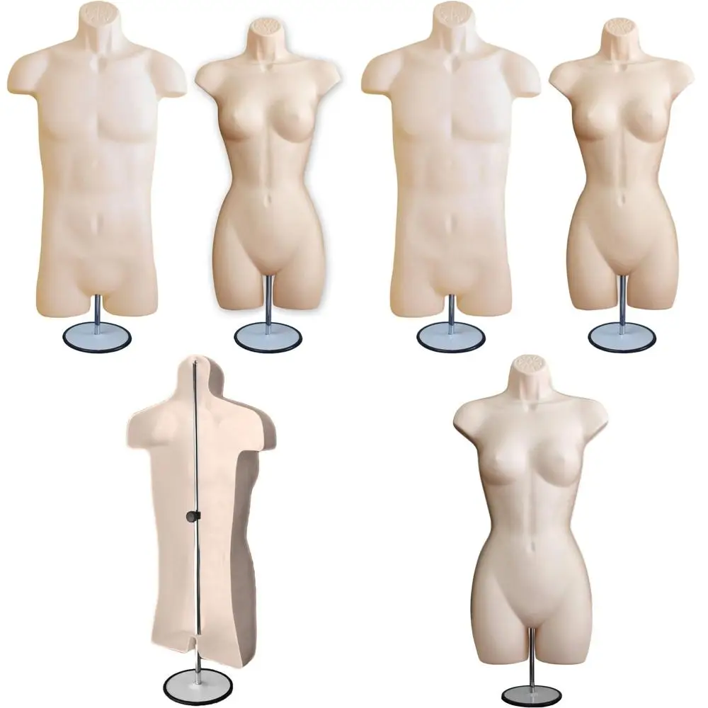 

Adjustable Male and Female Mannequin Set with Metal Stand and Hanging Hooks, S-M Sizes