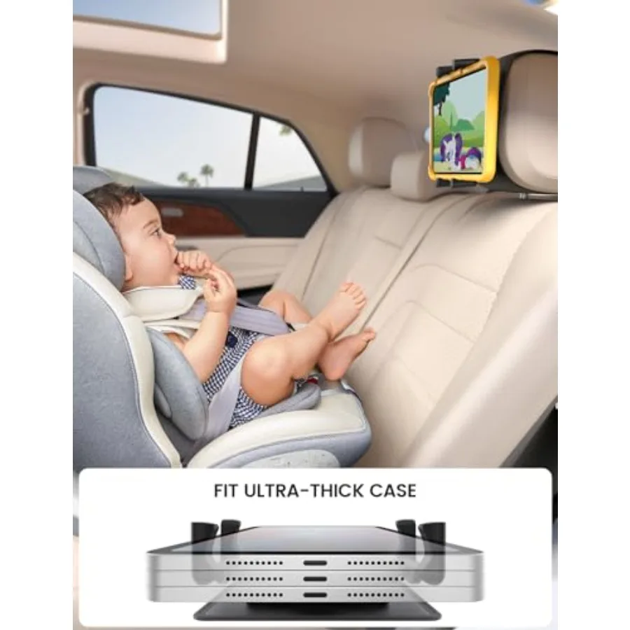 Penyangga Tablet untuk Sandaran Kepala Mobil [Ramah Casing Tebal] [Rotasi 360] Dudukan Tablet Mobil untuk Kursi Belakang Perlengkapan Perjalanan Darat