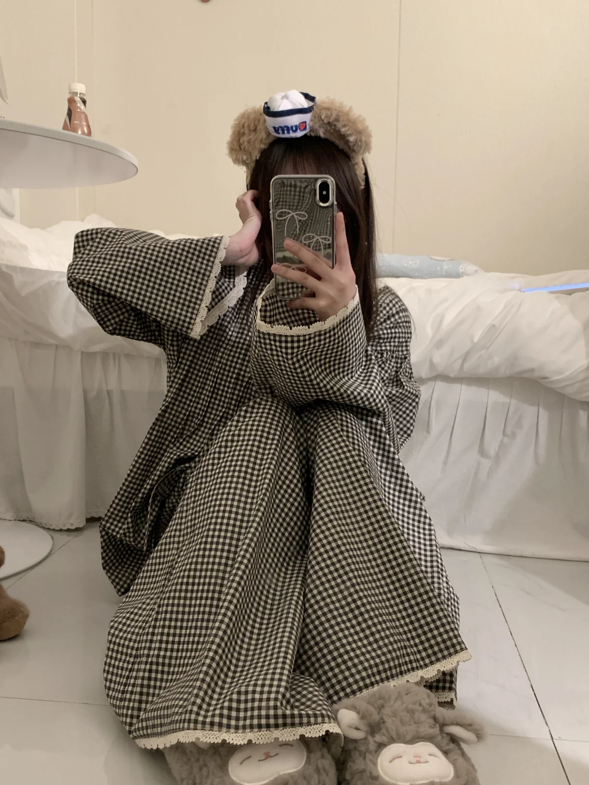 

Pure Cotton Plaid Spwear Women's Long Sve Long Pants Home Clothes Set Spring Autumn Knot New 2025 Outwear