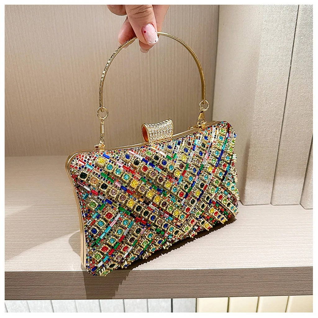 Hard Clutch Sparkling Rhinestone Evening Bag V Check Pattern Bag Full Rhinestone Formal Event Bag For Cocktail Events Cheongsam