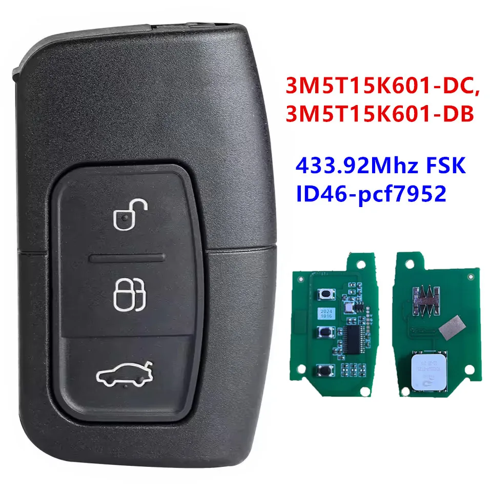 

Сменный смарт-автомобильный дистанционный ключ KEYECU для Ford C-Max Focus MK2 Kuga Mondeo Galaxy HU101, брелок без ключа Go 3M5T15K601-DC/DB