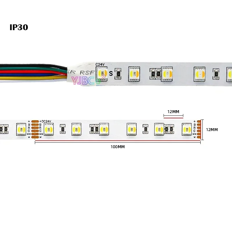 

12V 24V 5m RGB+CCT 5 color in 1 LED Strip SMD 5050 60LEDs/m 96LEDs/m RGB+CW/WW RGBWC CCT light tape Ribbon Normal brightness