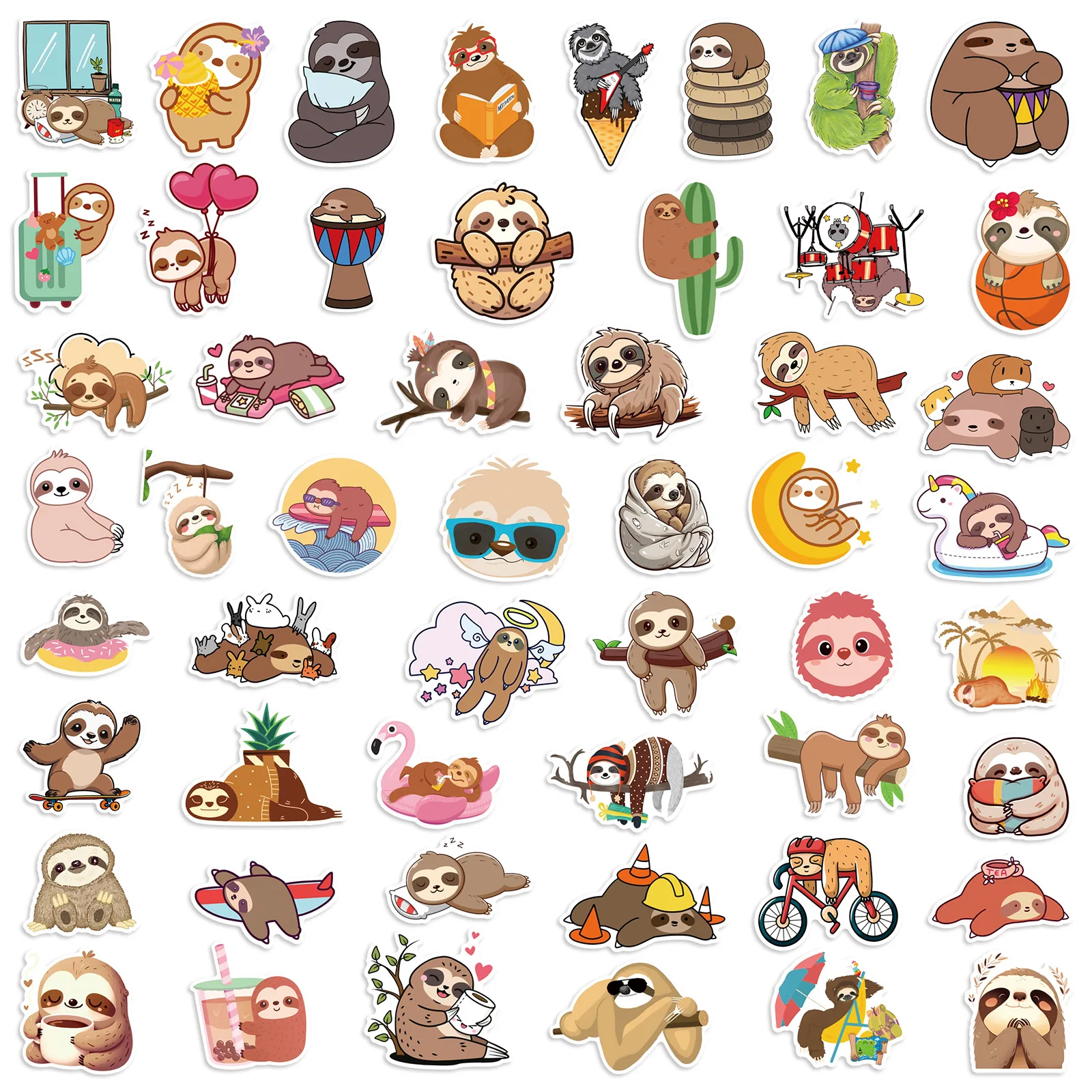 50PCS 귀여운 만화 나무늘보 낙서 스티커 노트북 전화 기타 스케이트 보드에 대 한 카와이 동물 데칼 방수 스티커 아이 장난감