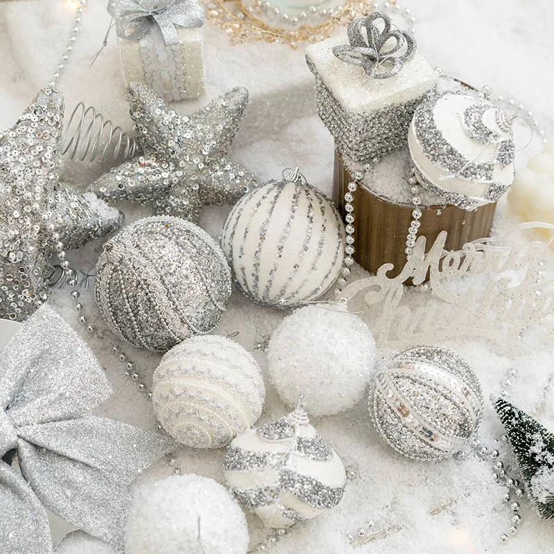 Christmas Ball Painted Ball Golden Silvery Champagne Glitter Stars Christmas Tree Hanging Window Decoration Small Gifts Toys