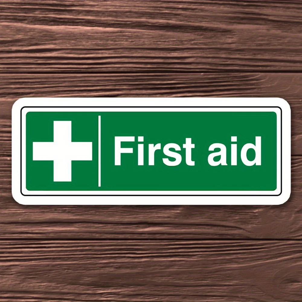 Waterproof First Aid Decal - Easy Peel, Matte Finish, Cartoon Design, Self-Adhesive Red Cross Sticker for Medical Kits & Gifts