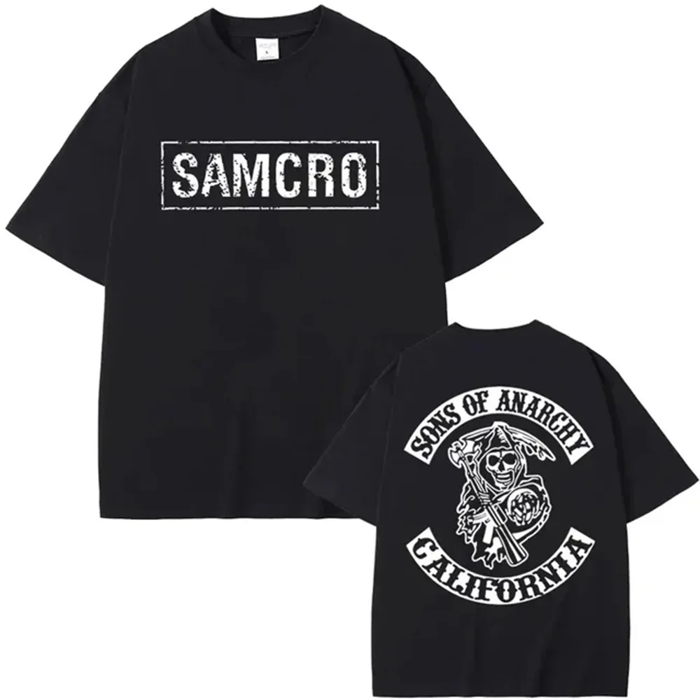 

Sons of Anarchy SAMCRO Double Sided Print T Shirts Streetwear Men Womnen Harajuku Cotton Design Tees Top New Summer Loose Tshirt