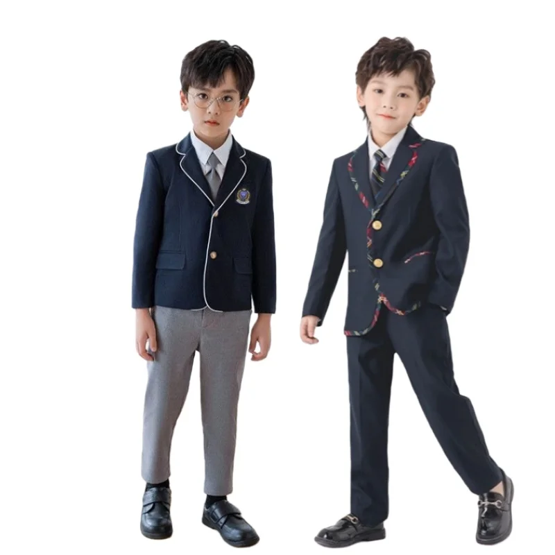 Spring Autumn Boys School Uniform Children Formal Dress Toddler Student Clothes Sets Kids British Class Outfits