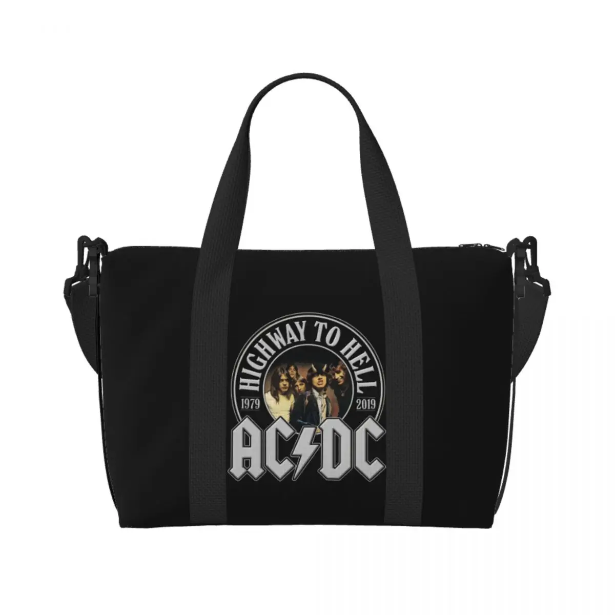 

Винтажная сумка-тоут в стиле рок AC DC, женская большая вместительная сумка в стиле хэви-метал, музыкальная группа, спортивная пляжная дорожная сумка на плечо