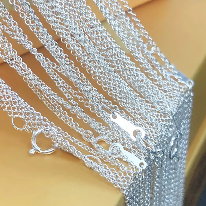 925 Sterling Silver Cable Chain Necklace 16/18 Inch Thickness 1.2/1.7mm Spring Clasp DIY Jewelry Bulk Wholesale