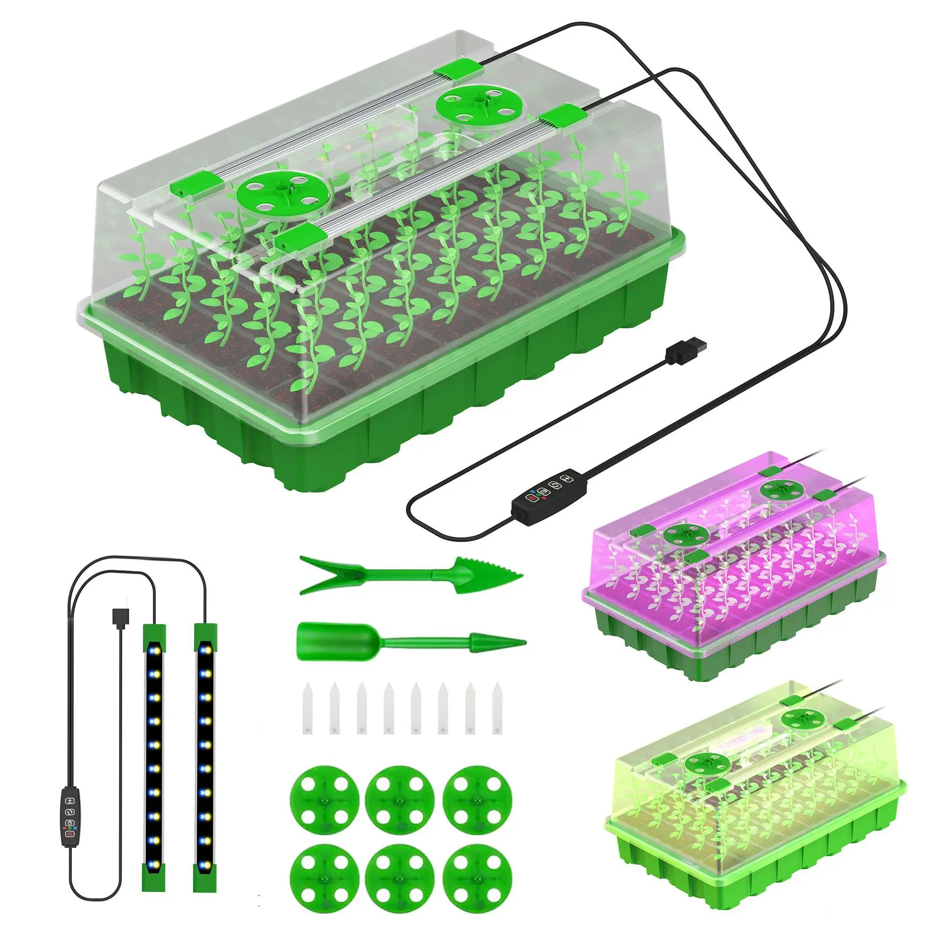 12/40 Cell Higher Cover Nursery Tray Box with Growing light Seedling Germination Planting Pot Full Spectrum LED Growth Promotion