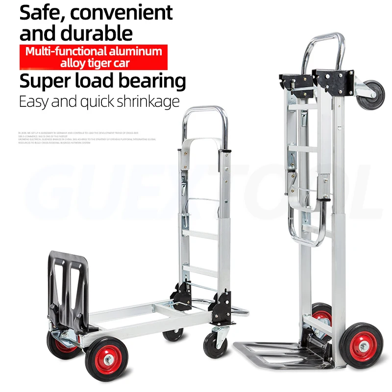 Folding Hand Luggage Cart 100KG 200KG Shopping Trailer Express Logistics Handcart All Aluminum Flat Plate Handling Cargo Cart