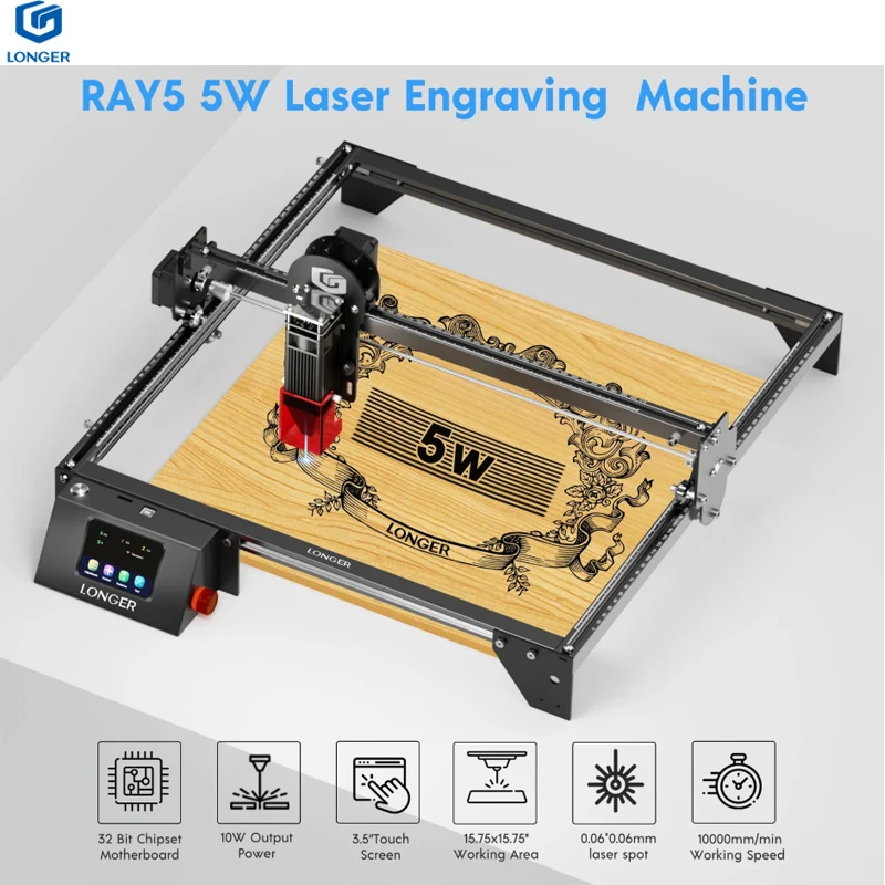 Langere Ray5 5W Lasergraveermachine, 32-bit chipset, 3,5 inch touchscreen, WIFI-verbinding, werkgebied 400mm*400mm