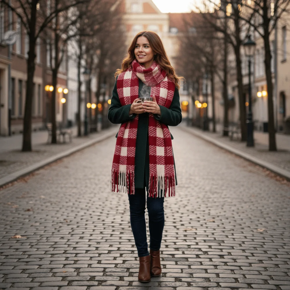 

Casual Checkered Wool Tassel Scarf Coldproof Thicken Winter Cashmere Scarves Warm Korean Style Women Cashmere Shawl Female