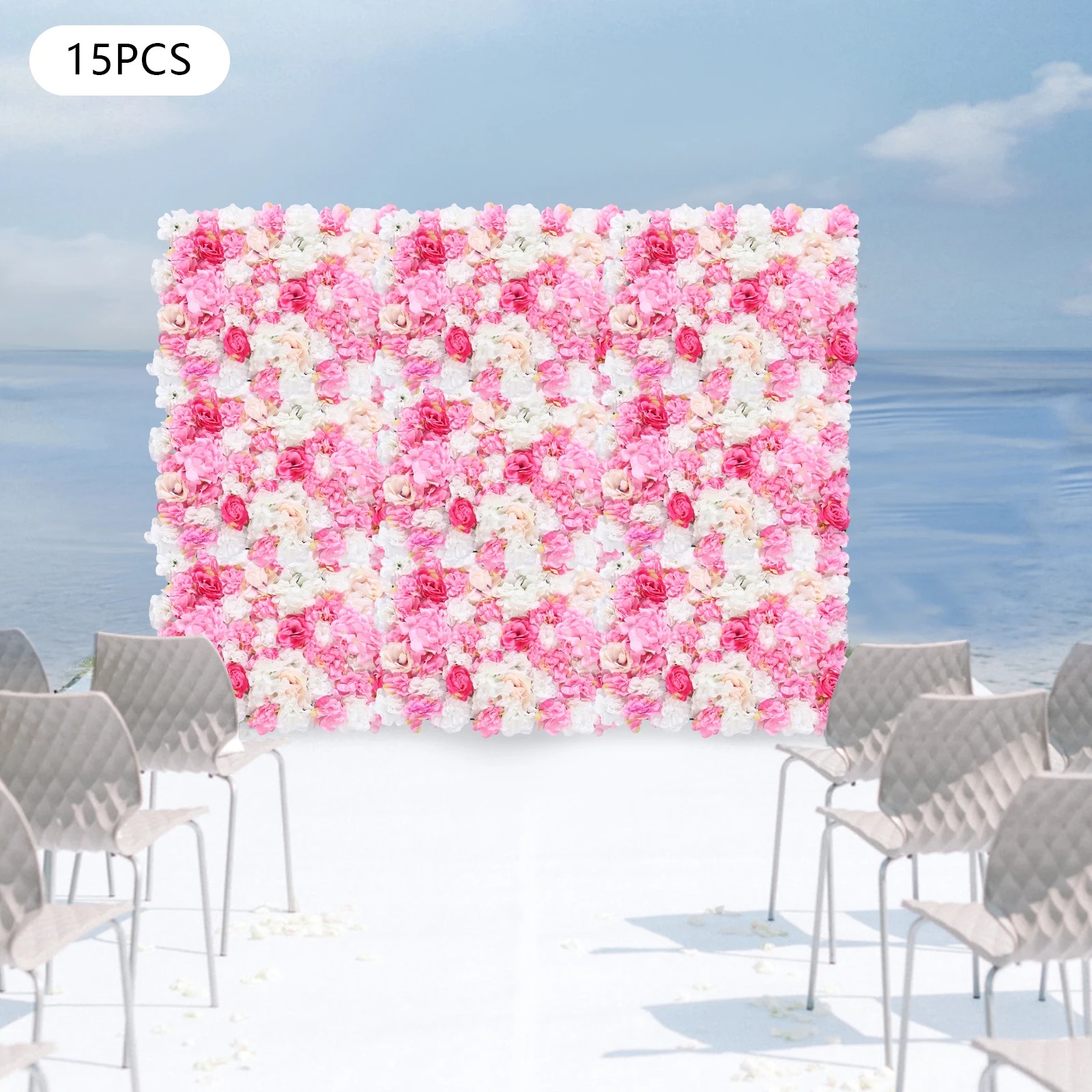 

15Pcs Artificial Silk Flower Wall Rose Panel Wedding Photography Venue Background