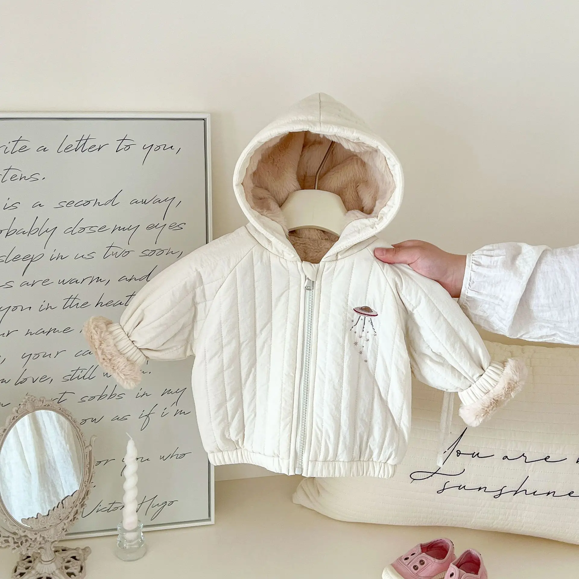 الأطفال الكرتون مقنعين سترة قطن 0-5 سنة الموسم الفتيات تيدي بير زائد المخملية سترة الأولاد الملابس الشتوية #6