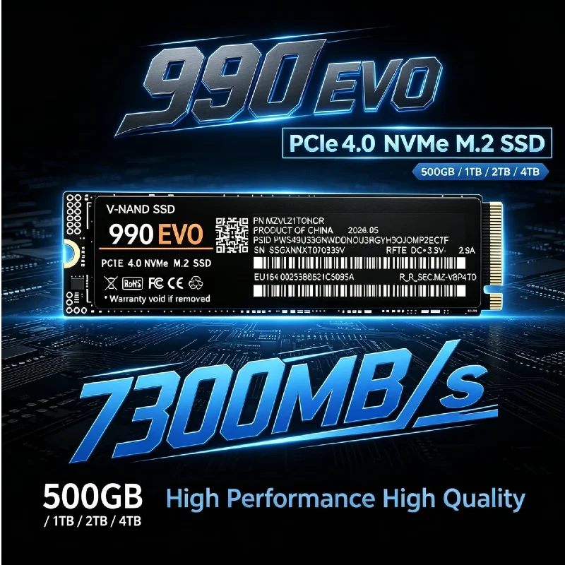 Genuine 990 EVO M.2 2280 NVMe PCIe4.0 SSD 7300MB/s Read Speed TLC 3D NAND 500GB~4TB Solid State Disk for PS5 Gaming PC Notebook