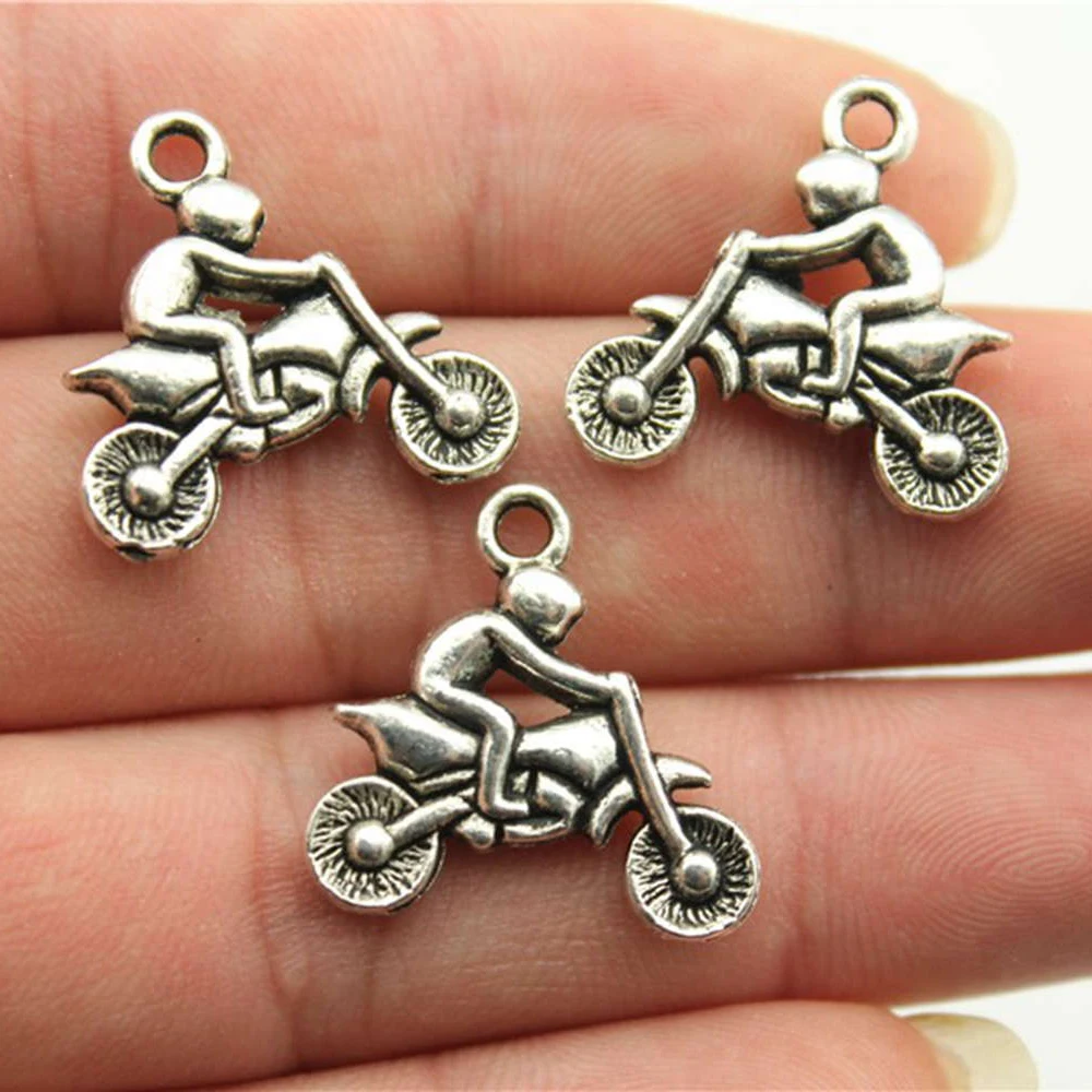 10pcs 21x21mm Motorcycle Athletics Charms For Jewelry Making Antique Silver Plated Antique Bronze Plated