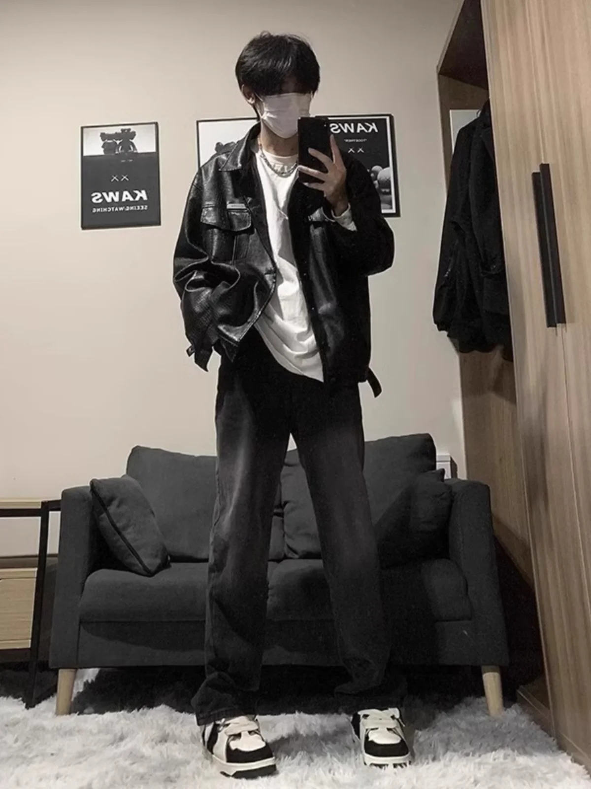 

Джинсы прямого кроя Bla adient Fce с подкладкой, мужские зимние брюки с высокой талией, утягивающие, модные, молодежные, износостойкие