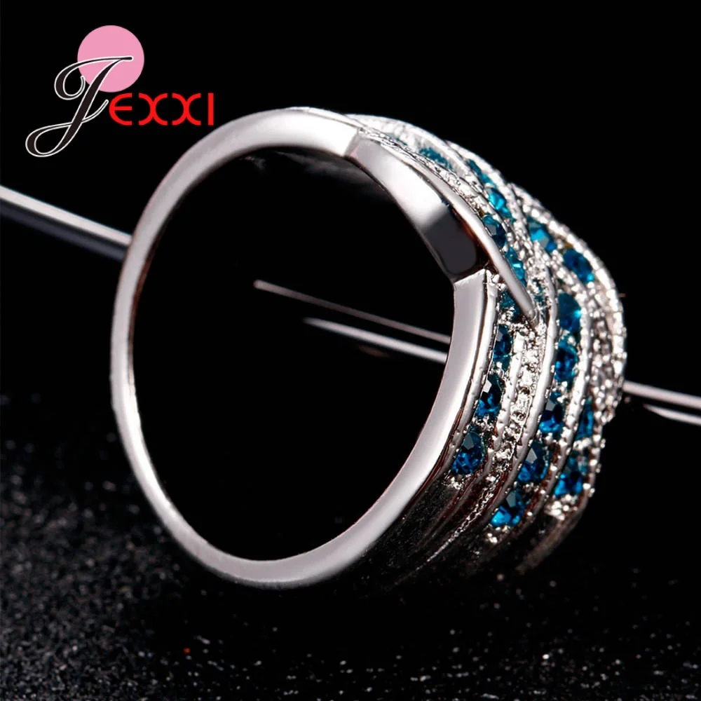 Hot Fashion Women's Luxury Cubic Zirconia Crystal 925 Sterling Silver Ring Cocktail Party Jewelry Top Quality Girls Rings