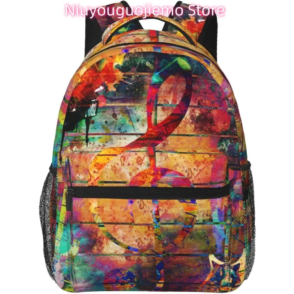 

Vintage Music Note Print Lightweight Laptop Backpack Lightweight Multipurpose Travel Casual Daypack Unisex College Backapcks for