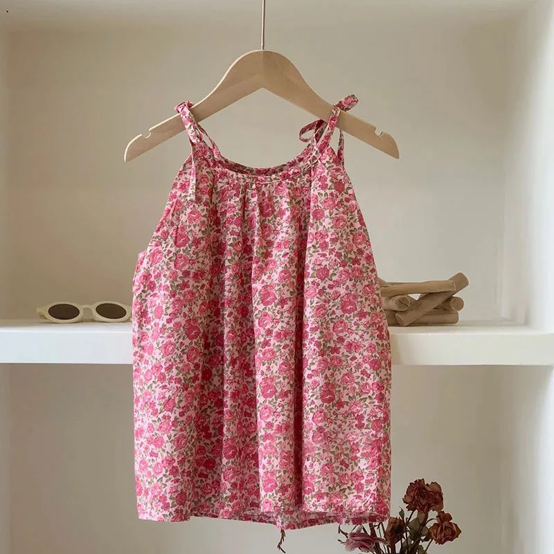 Vestidos informales con estampado de Corea para niñas, vestidos florales para niños, falda de algodón para bebés, falda de princesa de verano