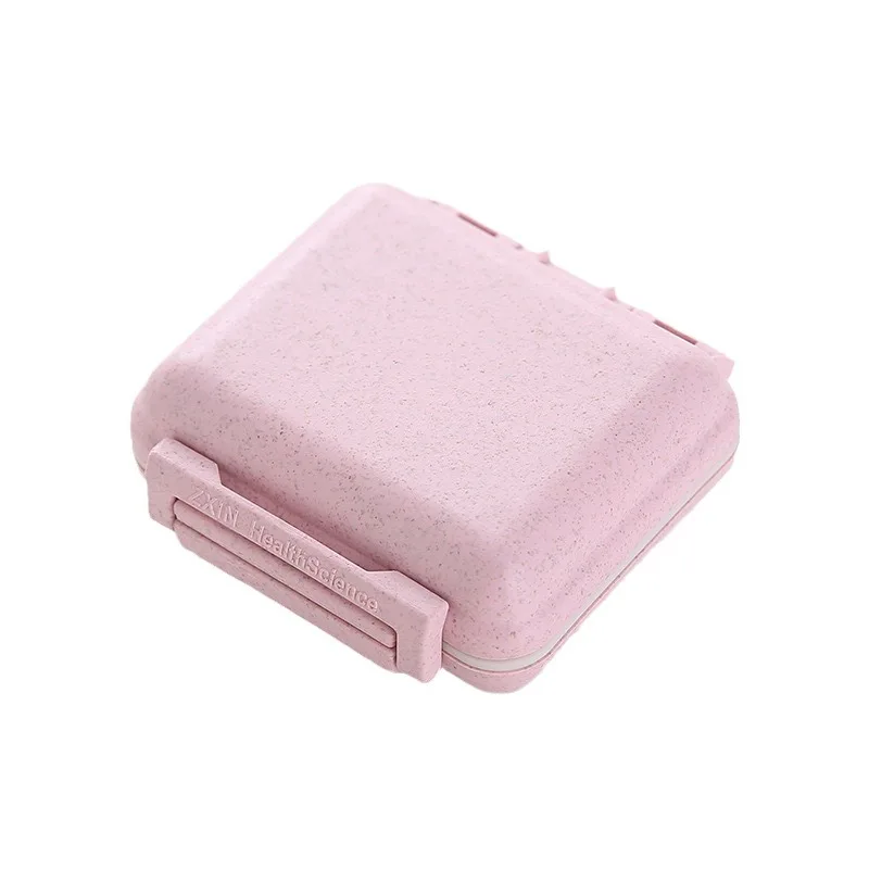 المحمولة القمح القش طبقة مزدوجة قفل ختم مقاوم للرطوبة 6-مقصورة صندوق دواء اللوحي المنظم حقيبة للتخزين