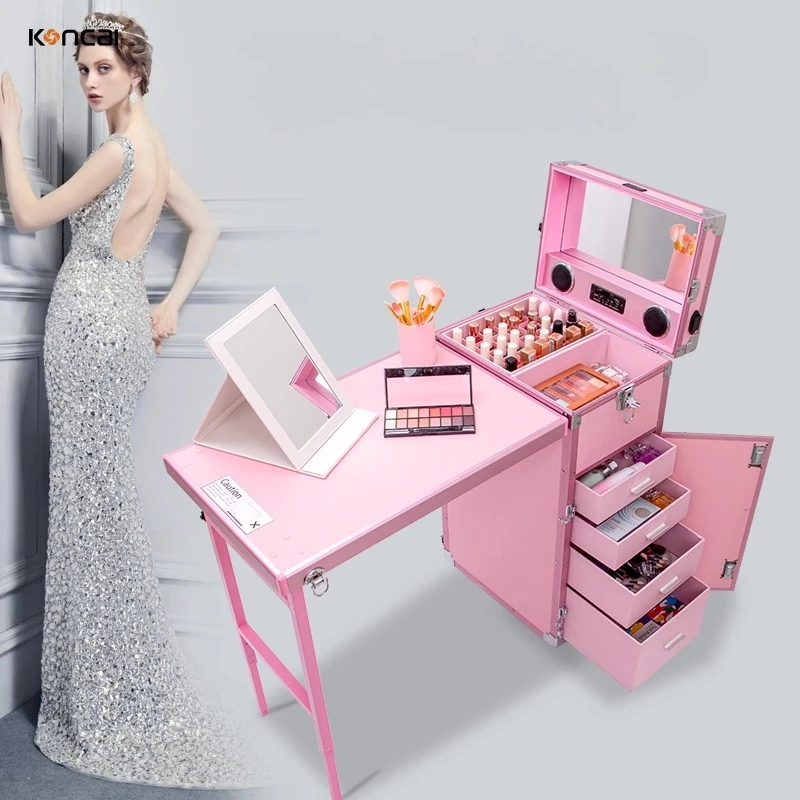 

Portable Embroidery Toolbox, Makeup Case with Light, Bluetooth Universal Wheel, Pull Rod, Makeup and Nail Art Workbench