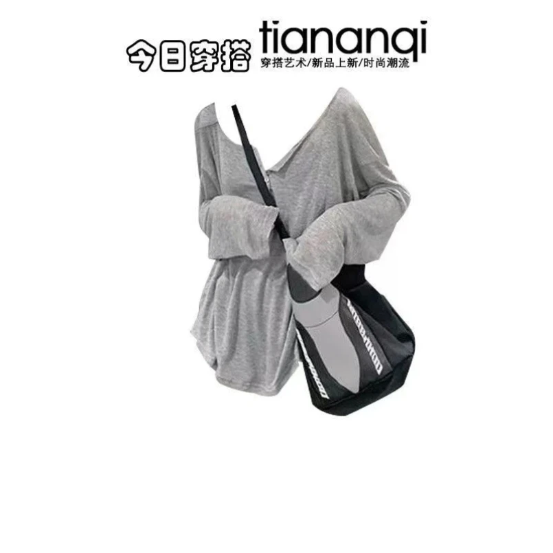 Spring and Autumn Korean Style Women's Loose V-neck Slimming Top+casual Slimming Wide Leg Pants Two-piece Set