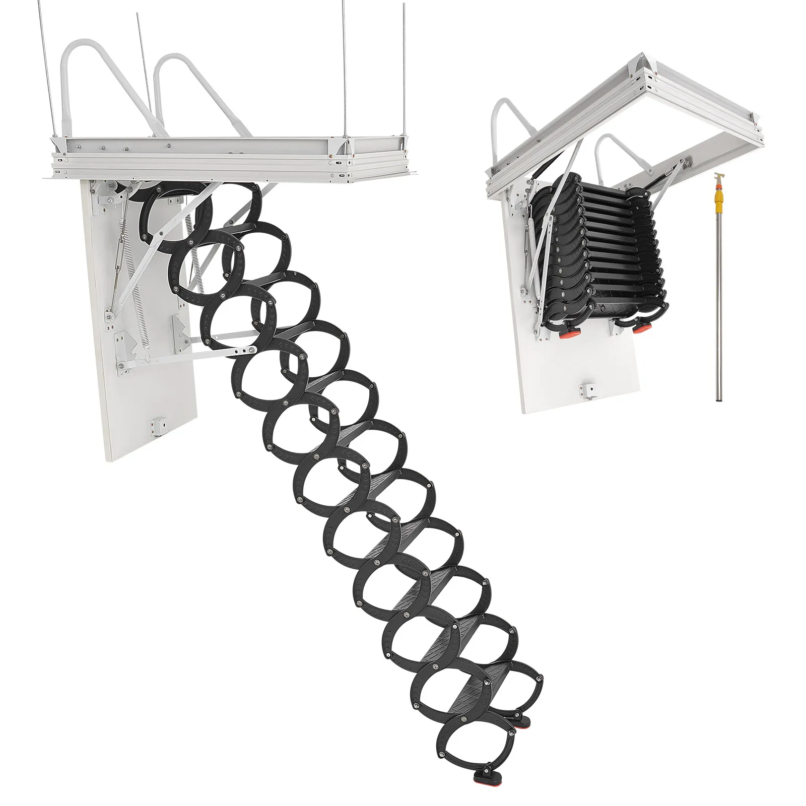 VEVOR Attic Ladder 660LBS/299.4KG Fits 8.5 to 9.4 ft Height&39.4 x 27.5 inch Pull-Down Stair w/Pulling Rod to Attic Loft Roof