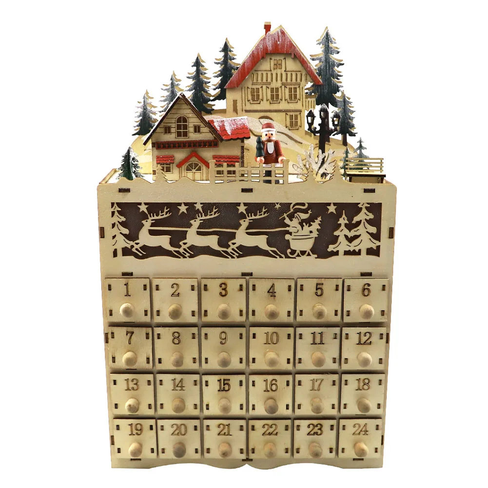 

Christmas LED Light Calendar Cabinet Wooden Desk Calendar Countdown Ornament Home Bedroom Kitchen Living Room Decoration