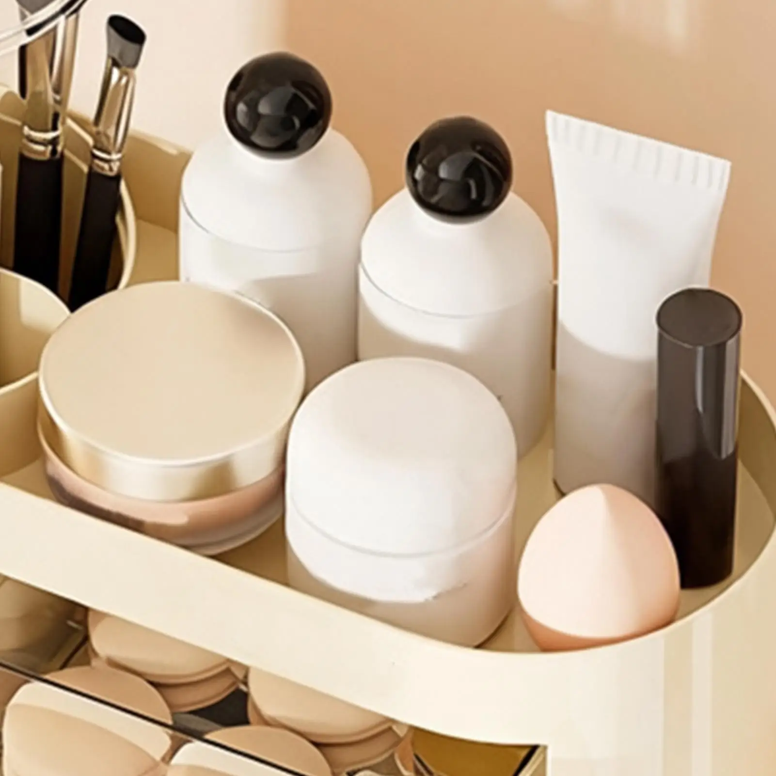 

Makeup Organizer for Vanity with 3 Drawers Space Saving Dresser Cosmetic Storage Organizer for Perfume Brush Lipstick Skincare