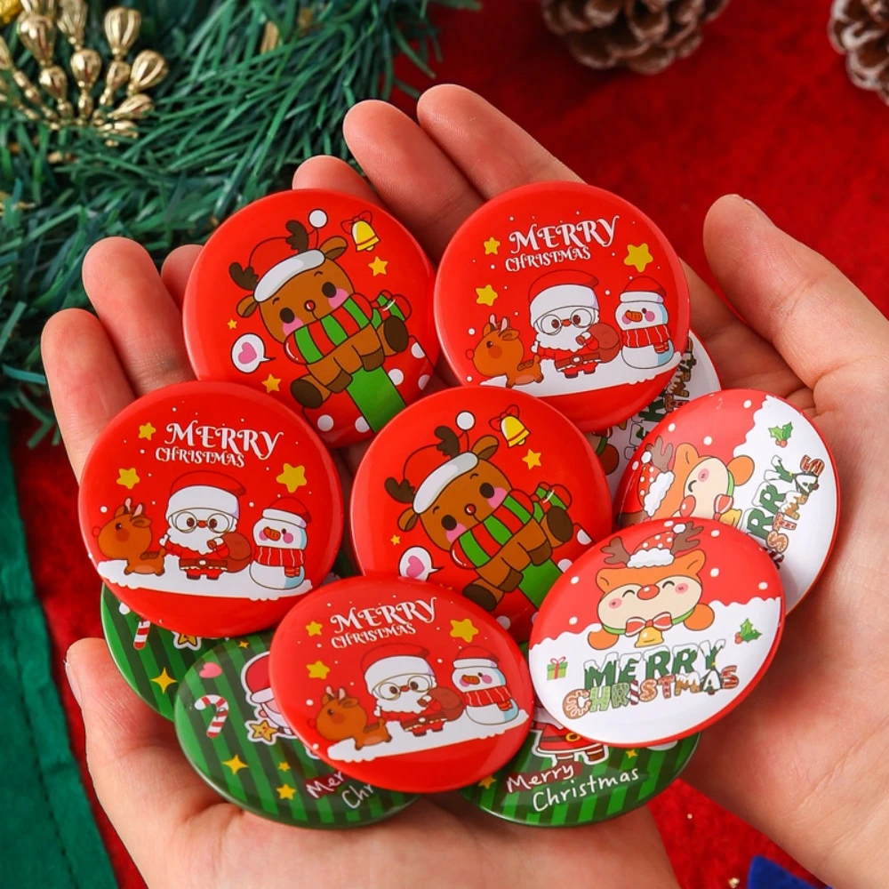 Christmas Round Tin Badge Pins, Xmas Decor Brooch Buttons, Holiday Ornaments & Christmas Party Favor Gifts, 10‑100 PCS
