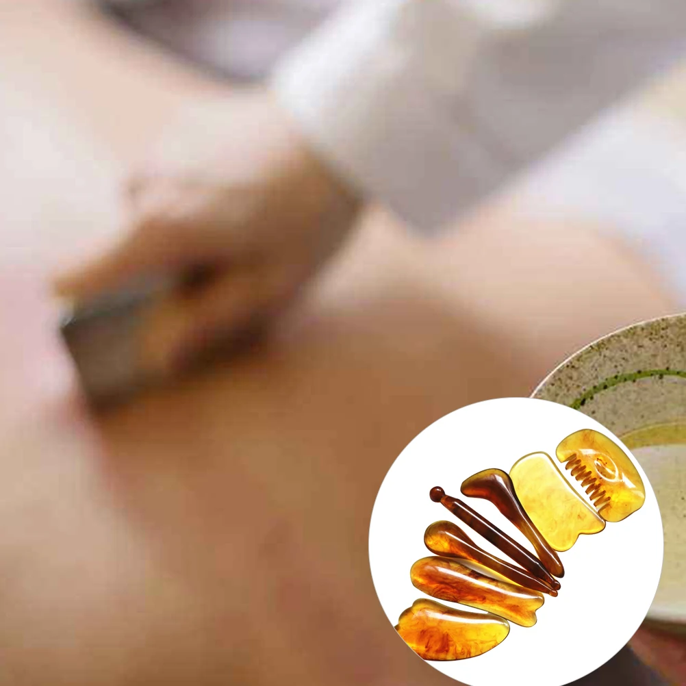 

7 PcsGuasha Facial Tools Massage Beauty Stick Roller Eyes Traditional Scraping Plate