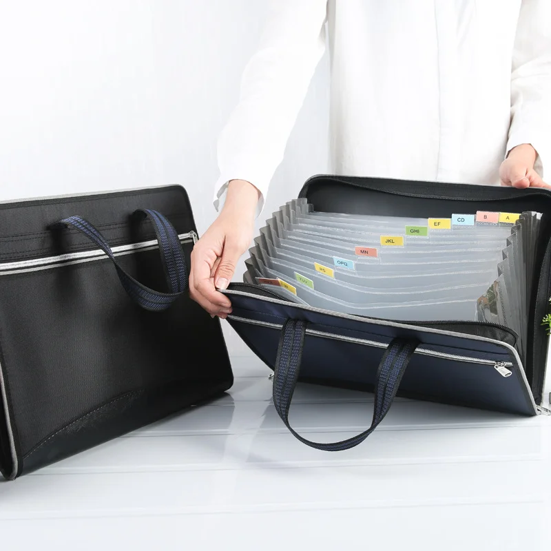 

A4 35x29cm Large Capacity Office Canvas&leather Folder 12 Layers Expanding Wallet Document Organizer File Folde Bag