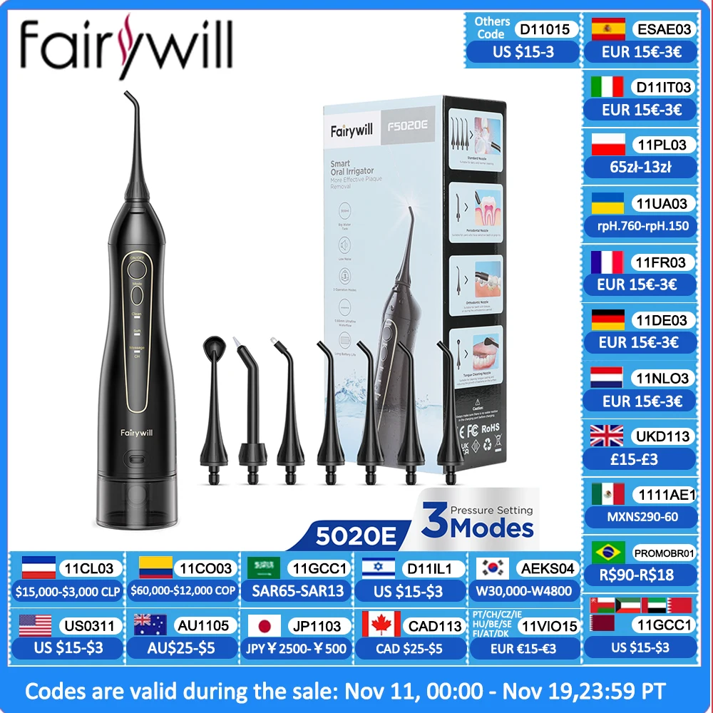 Fairy will tragbare Zahn wasser flosser Munds pülung USB wiederauf ladbare Wassers eide Jet Zahn Pick 7 Tipps 300ml Munds pülung ma