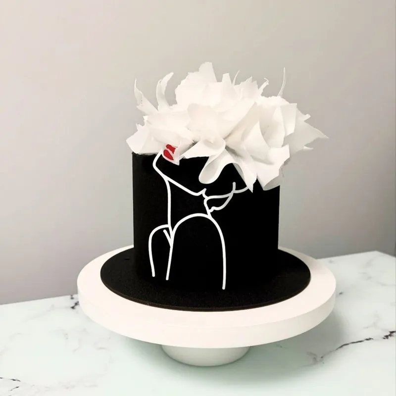 Ins Line GirlHappy Birthday Cake Topper Dekoration Gold Acryl Abstrakte Kunst für Hochzeit Mädchen Party Cake Topper Backzubehör – Detail 9