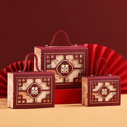 10pcs Portable Candy Boxes Red Chinese Style Wedding Gifts Packaging Box With Handle Birthday Party Chocolate Boxes Supplies 
