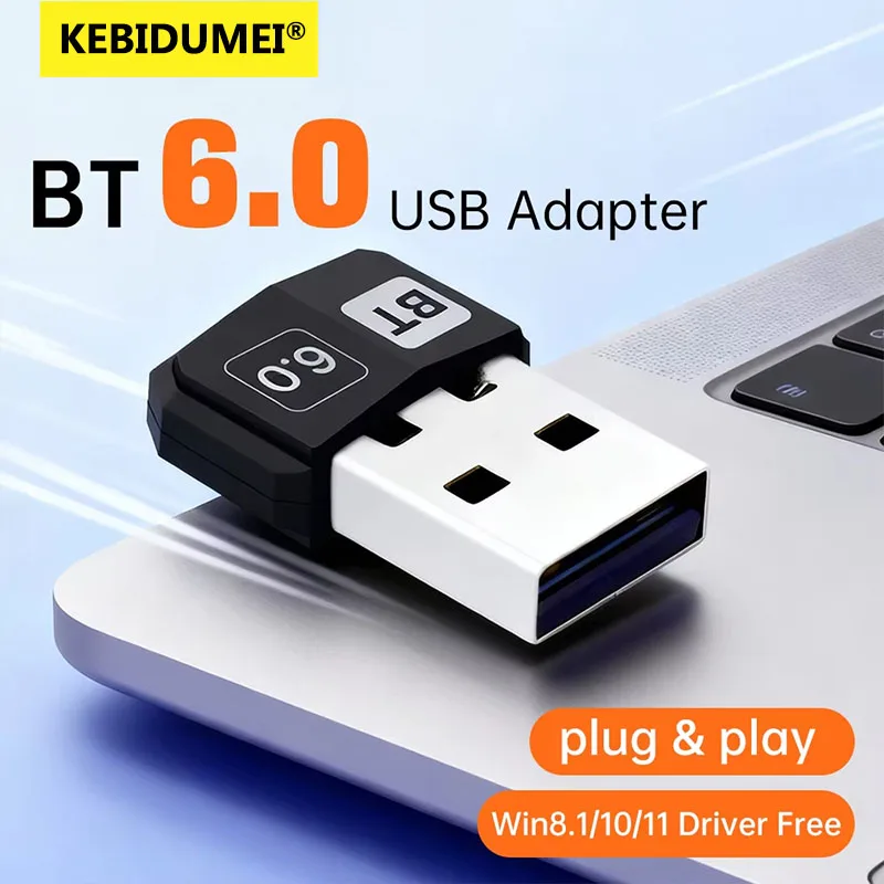 KEBIDUMEI USB Bluetooth 6.0 Wireless Adapter Bluetooth 5.4 Dongle for PC Laptop Wireless Speaker Audio Receiver USB Transmitter